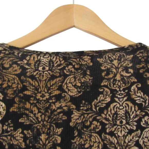 Jones New York Sport Black Brown Ribbed Henley Top Large Floral Y2K Victorian - Picture 6 of 8